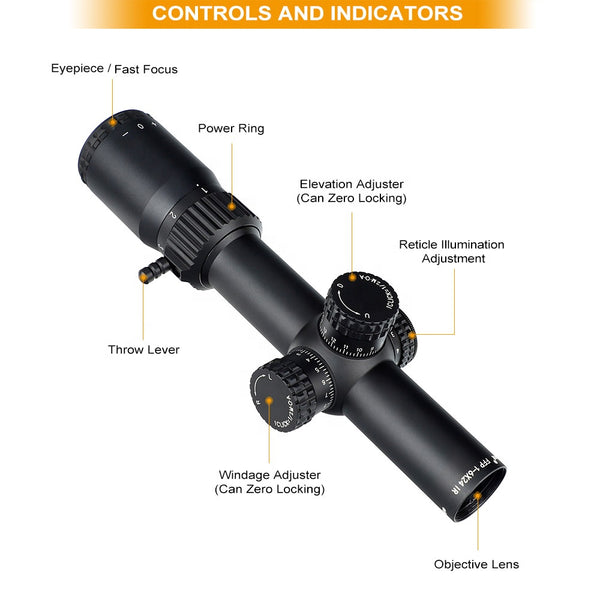 Rifle Illuminated Scope 1-6x24 mm FFP IR Scope 5.56/5.45/.308 W/ Mounting Ring