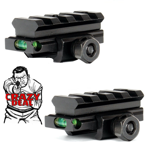 2 Pack 4 Slot Scope Riser 20mm Rail Mount Medium Profile Base W/Bubble Level (CD)