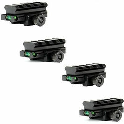 4 Pack 4 Slot Scope Riser 20mm Rail Mount Medium Profile Base W/Bubble Level