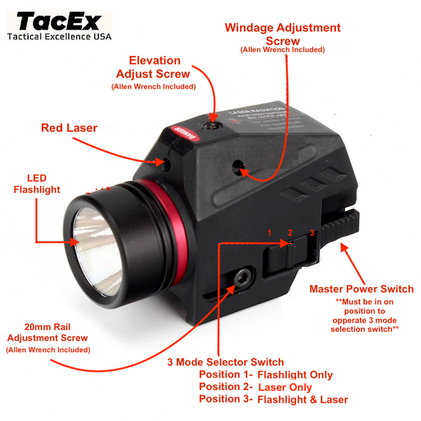 Combo Pistol LED Flashlight Red Laser Sight Fits 20mm Rail Pistol-Rifle