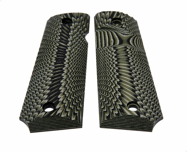 1911 Grips G10 Full Size Ambi Safety Cut Big Scoop OD Green Feather Pattern