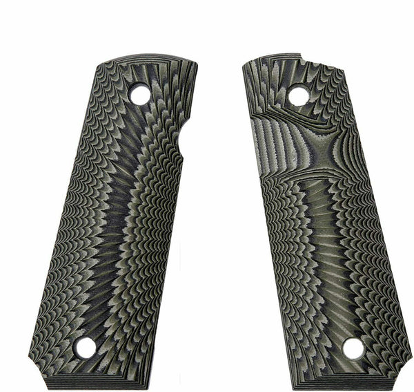 1911 Grips G10 Full Size Ambi Safety Cut Big Scoop OD Green Feather Pattern