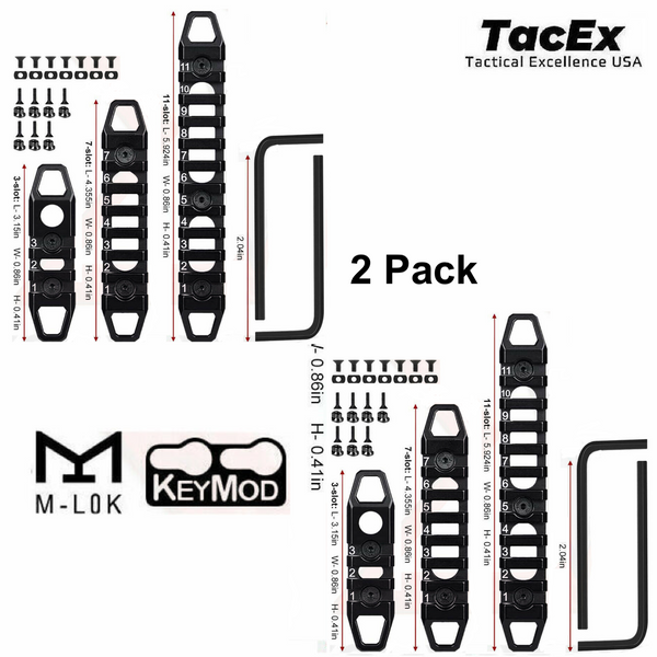 2 Pack 3 pc Aluminum M-LOK Keymod Picatinny Weaver Rail Set 3-7-11-slot