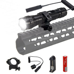 Tactical Flashlight 5 Mode T6 LED 20mm Rifle Mount Torch Light Pressure Switch